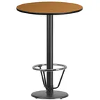 image of Flash Furniture XU-RD-30-NATTB-TR18B-3CFR-GG 30" Round Bar Height Table, Natural Laminate Top, Black PVC Edge, 43-1/8"H