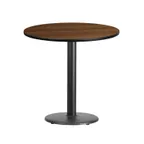 image of Flash Furniture XU-RD-30-WALTB-TR18-GG 30" Round Walnut Laminate Dining Table, Pedestal Base, 31-1/8"H
