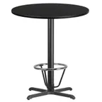 image of Flash Furniture XU-RD-36-BLKTB-T3030B-3CFR-GG 36 Round Black Laminate Bar Height Table, 43 Height, PVC Edge, 3 Cast Iron Base