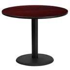 image of Flash Furniture XU-RD-36-MAHTB-TR24-GG 36" Round Mahogany Laminate Dining Table, Pedestal Base, Black PVC Edge