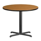 image of Flash Furniture XU-RD-36-NATTB-T3030-GG 36" Round Pedestal Dining Table, Natural Laminate, Black PVC Edge, 30" Column