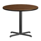 image of Flash Furniture XU-RD-36-WALTB-T3030-GG 36" Round Walnut Laminate Dining Table, 31-1/8"H, Black PVC Edge, Four Point X-Base