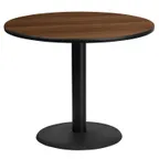 image of Flash Furniture XU-RD-36-WALTB-TR24-GG 36" Round Pedestal Dining Table, Walnut Laminate, Black PVC Edge, 30" Column