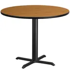 image of Flash Furniture XU-RD-42-NATTB-T3333-GG 42" Round Pedestal Dining Table, MDF Top, Natural Finish, Black PVC Edge, 31" Height