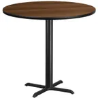 image of Flash Furniture XU-RD-42-WALTB-T3333B-GG 42" Round Walnut Bar Height Table, Pedestal Base, PVC Edge, Commercial Grade