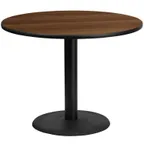 image of Flash Furniture XU-RD-42-WALTB-TR24-GG 42" Round Pedestal Dining Table, Walnut Laminate, Black PVC Edge, 30" Column