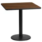 image of Flash Furniture XU-WALTB-2424-TR18-GG 24x24 Walnut Laminate Square Dining Table, 31-1/8H, MDF Top, Black PVC Edge, 18 Dia. Cast Iron Base
