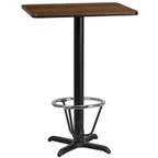 image of Flash Furniture XU-WALTB-2430-T2222B-3CFR-GG 30"W Walnut Rectangular Bar Height Table, 24"D, MDF Top, Black PVC Edge, 43"H