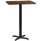 image of Flash Furniture XU-WALTB-2430-T2222B-GG 30"W Walnut Rectangular Bar Height Table, 24"D, MDF Top, Black PVC Edge, Cast Iron Base