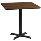 image of Flash Furniture XU-WALTB-3030-T2222-GG 30x30 Walnut Laminate Square Dining Table, 31-1/8H, MDF Top, Black PVC Edge, Four Point Pedestal Base