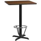 image of Flash Furniture XU-WALTB-3030-T2222B-3CFR-GG 30x30 Walnut Bar Height Square Table, 43-1/8H, MDF Melamine Core, Black PVC Edge