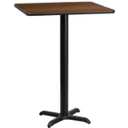image of Flash Furniture XU-WALTB-3030-T2222B-GG 30x30 Walnut Bar Height Table, Square MDF Top, Black PVC Edge, 43-1/8H