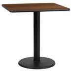 image of Flash Furniture XU-WALTB-3030-TR18-GG 30x30 Walnut Laminate Square Dining Table, 31.125H, MDF Top, Black PVC Edge, 18 Dia. Cast Iron Base