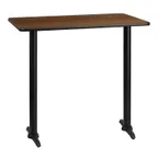 image of Flash Furniture XU-WALTB-3042-T0522B-GG 42"W Walnut Rectangular Bar Height Table, MDF Top, Black PVC Edge, Cast Iron Base