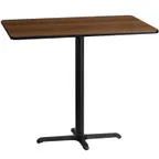 image of Flash Furniture XU-WALTB-3048-T2230B-GG 48" Walnut Rectangular Bar Height Table, 30"D, MDF Top, Black PVC Edge, 43-1/8"H