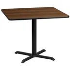 image of Flash Furniture XU-WALTB-3636-T3030-GG 36x36 Walnut Laminate Dining Table, 31-1/8H, MDF Top, Black PVC Edge, 30x30 X-Base