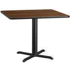 image of Flash Furniture XU-WALTB-4242-T3333-GG 42" Square Walnut Laminate Dining Table, 31-1/8"H, MDF Top, Black PVC Edge, Four Point Pedestal Base
