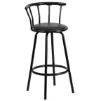 image of Flash Furniture YB-Y-J909-KD-GG Swivel Bar Stool, Black Vinyl Upholstered Seat, Metal Frame, Crown Back Design