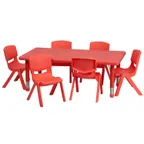 image of Flash Furniture YU-YCX-0013-2-RECT-TBL-RED-E-GG Preschool Activity Table Set, 48x24, Red, Adjustable Height, 220 lb, 6 Chairs