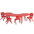 image of Flash Furniture YU-YCX-0043-2-MOON-TBL-RED-E-GG Preschool Activity Table Set, 35x65, Red Plastic Top, Adjustable 14.5-23.75in Height, 220 lb Capacity
