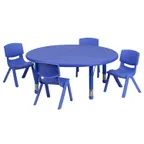 image of Flash Furniture YU-YCX-0053-2-ROUND-TBL-BLUE-E-GG Preschool Activity Table Set, 45" Round, Adjustable Height, Blue Plastic, 220 lb Capacity, 4 Chairs