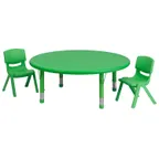 image of Flash Furniture YU-YCX-0053-2-ROUND-TBL-GREEN-R-GG Preschool Activity Table Set, 45" Round, Adjustable Height, 220 lb, Green Plastic Top