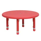 image of Flash Furniture YU-YCX-007-2-ROUND-TBL-RED-GG 33" Round Preschool Activity Table, Adjustable Height 14.5-23.75", Plastic Top, Red