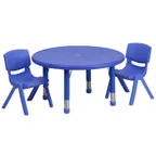 image of Flash Furniture YU-YCX-0073-2-ROUND-TBL-BLUE-R-GG Preschool Activity Table Set, 33" Round, Adjustable 14.5-23.75" Height, 220 lb Capacity, Blue
