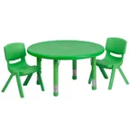 image of Flash Furniture YU-YCX-0073-2-ROUND-TBL-GREEN-R-GG Preschool Activity Table Set, 33in Round, 220 lb Capacity, Adjustable Height, Green Plastic