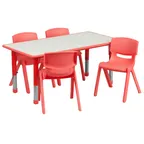 image of Flash Furniture YU-YCY-060-0034-RECT-TBL-RED-GG Preschool Activity Table Set, 47.25"W x 23.625"D, Red/Grey, 220 lb. Capacity, Laminate Top