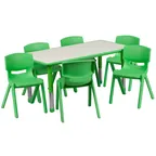 image of Flash Furniture YU-YCY-060-0036-RECT-TBL-GREEN-GG Preschool Activity Table Set, 47.25"W x 23.625"D, 220 lbs, Green/Grey, Adjustable Height