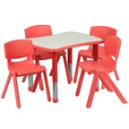 image of Flash Furniture YU-YCY-098-0034-RECT-TBL-RED-GG Preschool Activity Table Set, 26.6W x 21.9D, Red/Grey, 220 lb Capacity