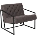 image of Flash Furniture ZB-8522-GY-GG Hercules Madison Series Lounge Chair, LeatherSoft Upholstery, Tufted Seat & Back, Black Powder Coated Frame