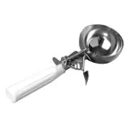 image of Carlisle 60300-6 Ice Cream Disher #6, 4-2/3 oz, 3" Bowl, Stainless Steel, White Plastic Handle