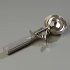 image of Carlisle 60300-8 Ice Cream Disher, 4 oz, 2-3/4" Bowl, Thumb Press, 18/8 SS, Gray Handle