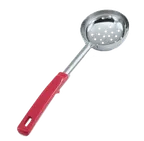 image of Vollrath 62180 Spoodle Spoon, 8 Oz Perforated Stainless Steel, Orange Grip ’N Serv Handle, 14-1/8"
