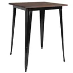image of Flash Furniture CH-51040-40M1-BK-GG 31x31 Square Bar Height Table, Walnut Elm Wood Top, Galvanized Steel Frame, Black