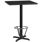 image of Flash Furniture XU-BLKTB-2424-T2222B-3CFR-GG 24" Square Black Laminate Bar Height Table, 43"H, MDF Top, Cast Iron Base