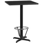 image of Flash Furniture XU-BLKTB-3030-T2222B-3CFR-GG 30x30 Black Laminate Bar Height Square Table, 43H, MDF Top, PVC Edge, Cast Iron Base