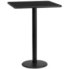 image of Flash Furniture XU-BLKTB-3030-TR18B-GG 30x30 Black Laminate Bar Height Table, Square Top, PVC Edge, 18 Dia. Cast Iron Base