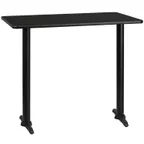 image of Flash Furniture XU-BLKTB-3048-T0522B-GG 48"W Rectangular Bar Height Table, Black Laminate Top, PVC Edge, Round Cast Iron Base