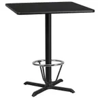 image of Flash Furniture XU-BLKTB-3636-T3030B-3CFR-GG 36" Square Bar Height Table, Black Laminate, PVC Edge, 43"H