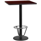 image of Flash Furniture XU-MAHTB-2424-TR18B-3CFR-GG 24" Square Bar Height Table, Mahogany Laminate, 43"H, MDF Top, Black PVC Edge