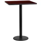 image of Flash Furniture XU-MAHTB-2424-TR18B-GG 24" Square Bar Height Table, Mahogany Laminate, Black PVC Edge, 18" Dia. Cast Iron Base