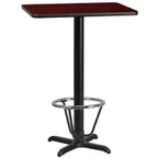image of Flash Furniture XU-MAHTB-2430-T2222B-3CFR-GG 30"W Rectangular Bar Height Table, Mahogany Finish, MDF Top, Black PVC Edge, 43"H Pedestal Base