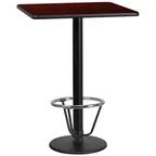image of Flash Furniture XU-MAHTB-3030-TR18B-3CFR-GG 30x30 Bar Height Table, Mahogany Finish, MDF Top, Round Base