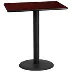 image of Flash Furniture XU-MAHTB-3042-TR24B-GG 42" Rectangular Bar Height Table, Mahogany Laminate, Black PVC Edge, 24" Round Base