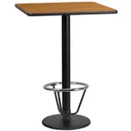image of Flash Furniture XU-NATTB-2424-TR18B-3CFR-GG 24" Square Bar Height Table, Natural Laminate, 43"H, MDF Top, Black PVC Edge