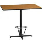 image of Flash Furniture XU-NATTB-3048-T2230B-3CFR-GG 48" Rectangular Bar Height Table, Natural Laminate, 43"H, MDF Top, Black PVC Edge