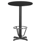 image of Flash Furniture XU-RD-24-BLKTB-T2222B-3CFR-GG 24" Round Black Laminate Bar Height Table, 43"H, MDF Top, PVC Edge, Cast Iron Base